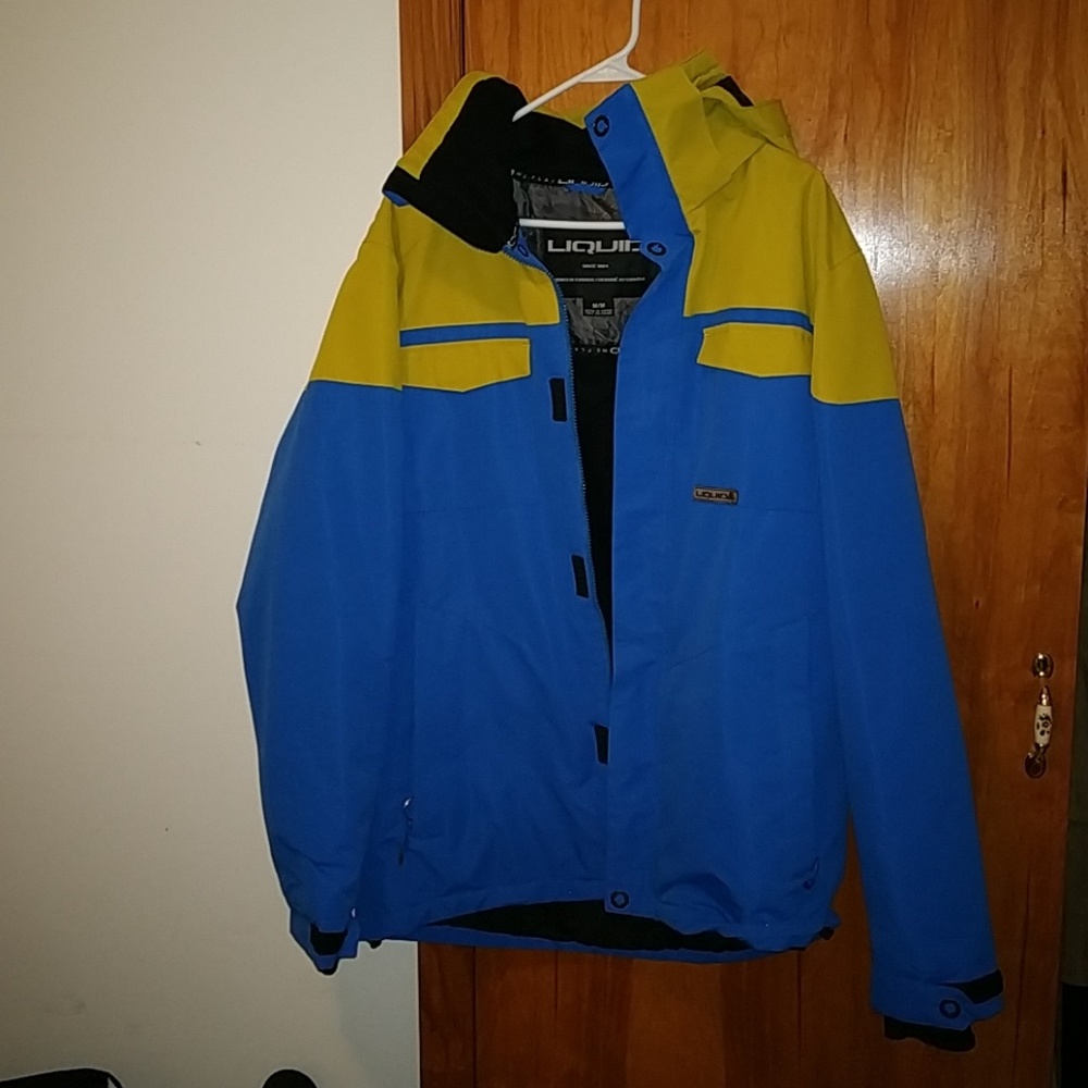 Liquido Blue and Yellow Men's Ski Snowboard Jacket with Hood